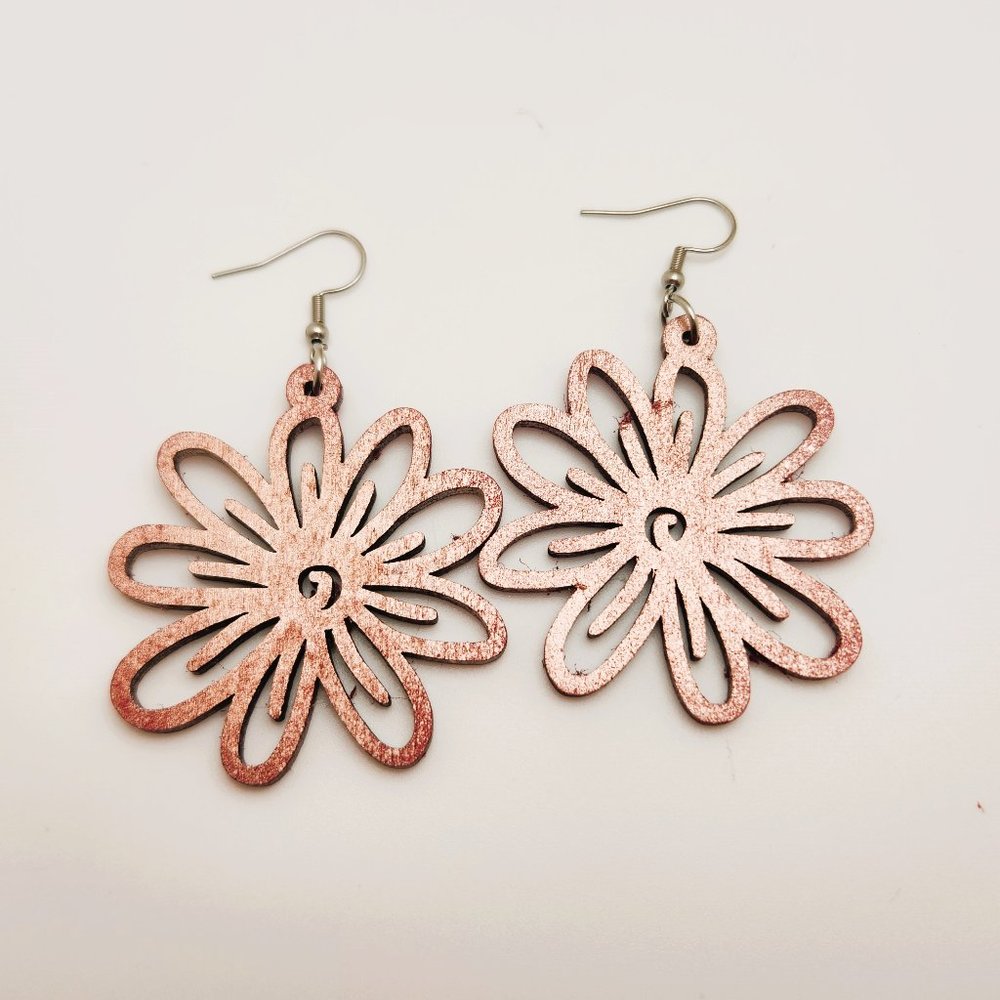 2/$30 SALE Wooden Rose Gold Starburst Earrings - Handmade & Lightweight